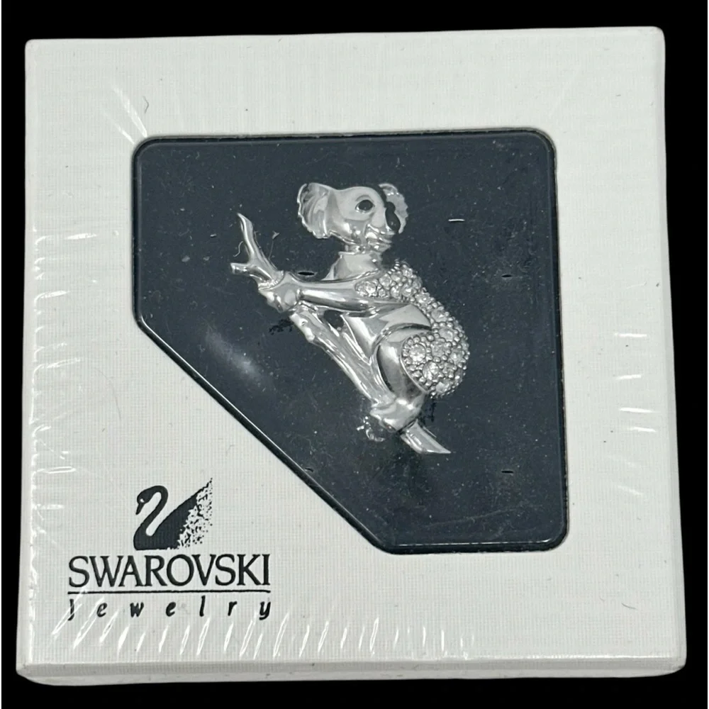 Swarovski Retired Crystal Koala Bear Silver Tone Brooch Pin Accessory Gift
